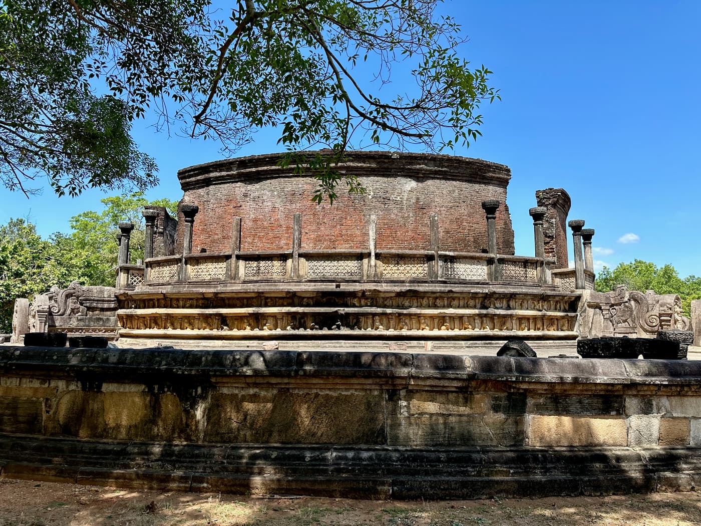 The circular brick Vatadage relic house in the Quadrangle at Polonnaruwa