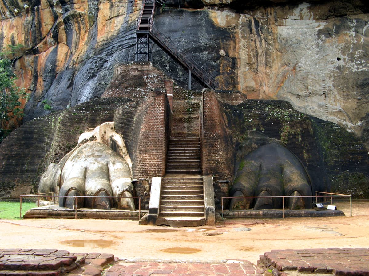 The brick staircase and stone lion paws on the northern terrace of Sigiriya rock
